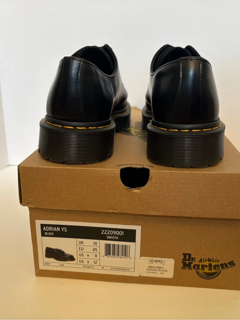 Dr. Martens Men's Black 1461 BEX Smooth Leather Oxford shoe (Yellow Stitching)